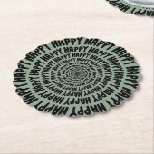 Happy words font spiraal concentrische cirkels gro kartonnen onderzetters (Gekanteld)