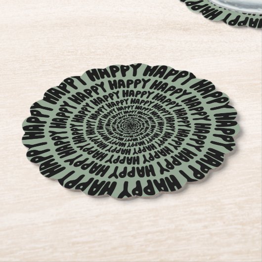 Happy words font spiraal concentrische cirkels gro kartonnen onderzetters (Gekanteld)