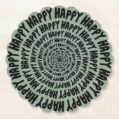 Happy words font spiraal concentrische cirkels gro kartonnen onderzetters (Voorkant)
