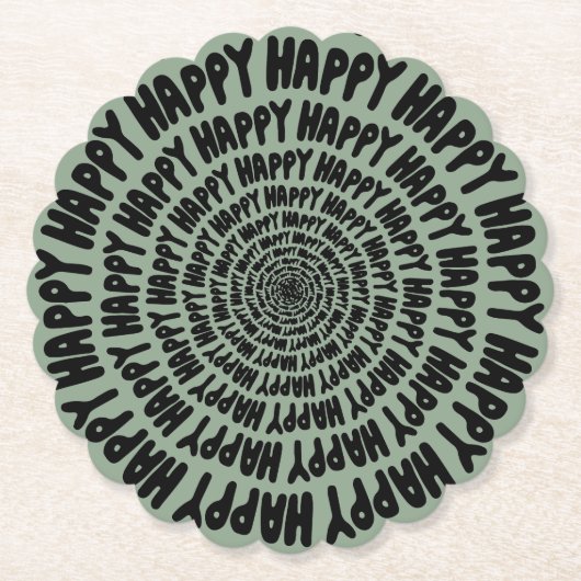 Happy words font spiraal concentrische cirkels gro kartonnen onderzetters (Voorkant)