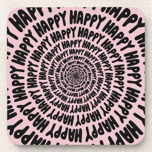Happy words font spiraal concentrische cirkels roz bier onderzetter (Voorkant)