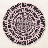 Happy words font spiraal concentrische cirkels roz kartonnen onderzetters (Voorkant)