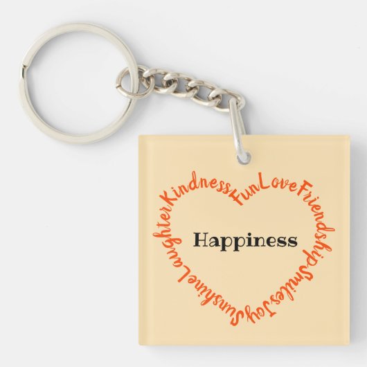 Happy Words Heart Oranje en Peach Sleutelhanger (Voorkant)
