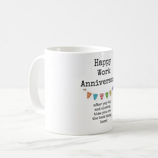 Happy Work Jubileum, Funny Coworker Coffee Mok (Voorkant links)