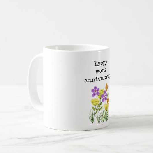 Happy Work Jubileum voor haar, Floral Mok (Voorkant links)