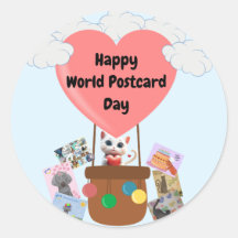 Happy World Briefkaart Day Cat in ballon Stickers