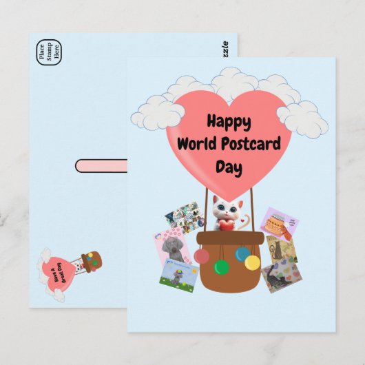 Happy World Briefkaart Day Cat in het Briefkaart (Voorkant / Achterkant)