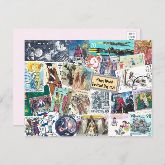 Happy World Briefkaart Day - Verzending met mensen (Voorkant / Achterkant)