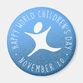 Happy World Kinderdag Blauwe Glitter Magneet