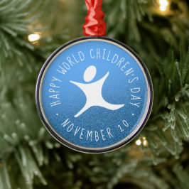 Happy World Kinderdag Blauwe Glitter Metalen Ornament