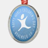 Happy World Kinderdag Blauwe Glitter Metalen Ornament (Links)