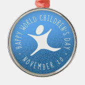 Happy World Kinderdag Blauwe Glitter Metalen Ornament (Voorkant)