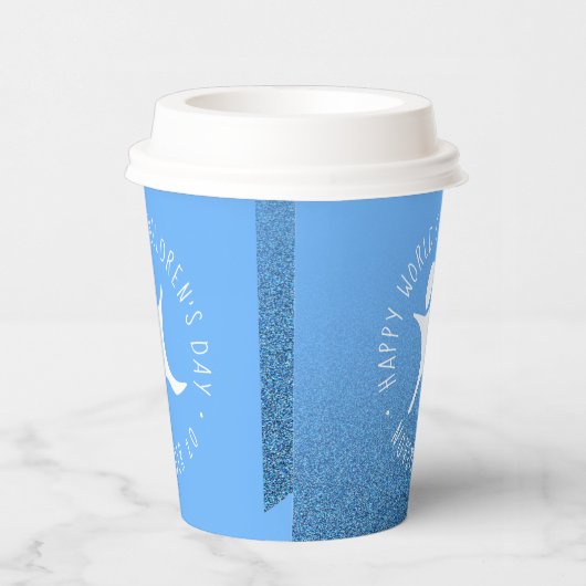 Happy World Kinderdag Blauwe Glitter Papieren Bekers (Rechts)