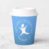 Happy World Kinderdag Blauwe Glitter Papieren Bekers (Voorkant)