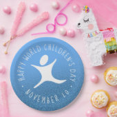 Happy World Kinderdag Blauwe Glitter Papieren Bordje (Feest)