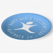 Happy World Kinderdag Blauwe Glitter Papieren Bordje (Gekanteld)