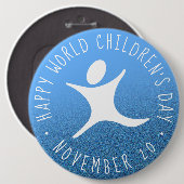 Happy World Kinderdag Blauwe Glitter Ronde Button 6,0 Cm (Voorkant /achterkant)