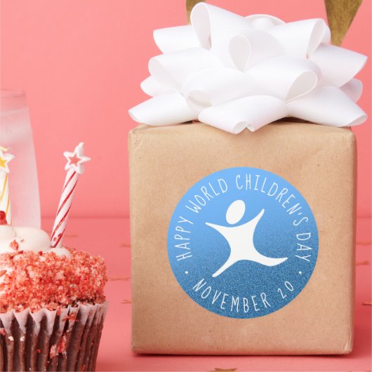 Happy World Kinderdag Blauwe Glitter Ronde Sticker (Feest)