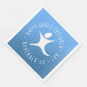Happy World Kinderdag Blauwe Glitter Servet (Hoek)