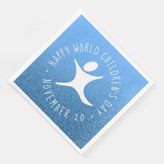 Happy World Kinderdag Blauwe Glitter Servet (Hoek)