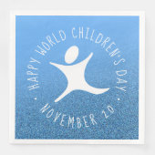 Happy World Kinderdag Blauwe Glitter Servet (Voorkant)