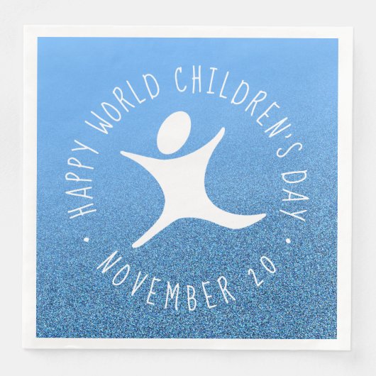 Happy World Kinderdag Blauwe Glitter Servet (Voorkant)