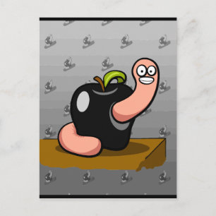 Happy Worm in Black Apple Briefkaart