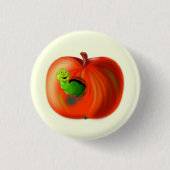 Happy Worm in Red Apple Button - Uw kleur - Tekst (Voorkant)