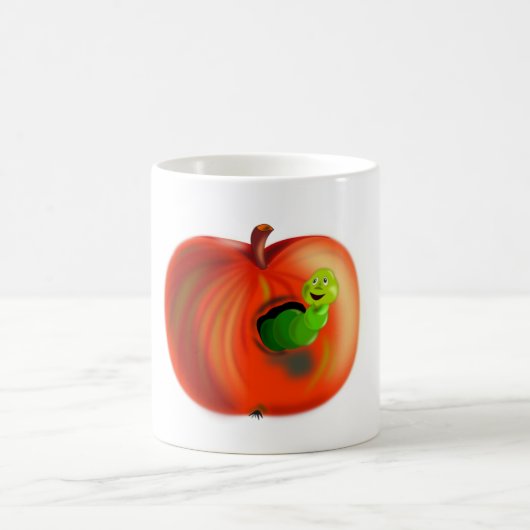 Happy Worm in Red Apple Funny Mug - schilderen Koffiemok (Center)