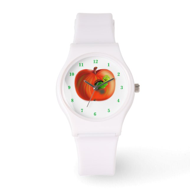 Happy Worm in Red Apple Horloge (Voorkant)