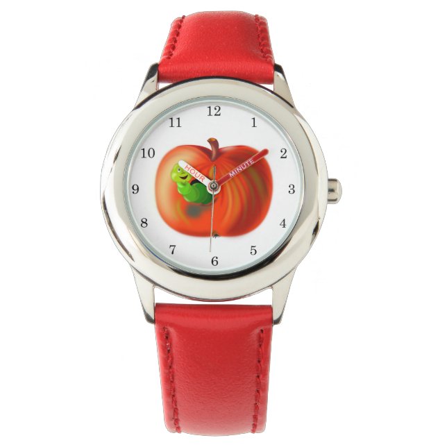Happy Worm in Red Apple Horloge (Voorkant)