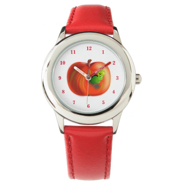Happy Worm in Red Apple Horloge (Voorkant)