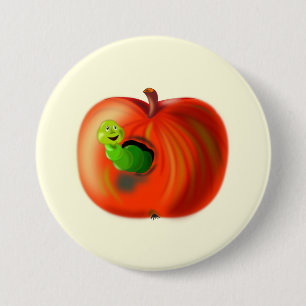 Happy Worm in Red Apple Ronde Button 7,6 Cm