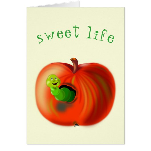 Happy Worm in Red Apple Sweet Life Kaart Fun (Voorkant)
