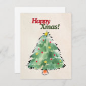 Happy Xmas Moderne Waterverf Feestdagenkaart (Voorkant / Achterkant)