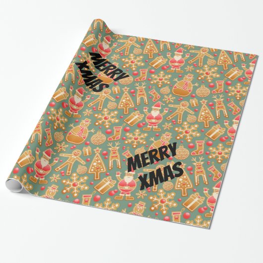 Happy Xmas Santa Cadeaupapier (Uitgerold)