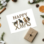 Happy Xmas Schattige Cat Kitten Christmas Feestdagenkaart<br><div class="desc">Een  vakantie Briefkaart met een retro-afbeelding van kittens die op takken zitten en het woord "XMAS" vormen. Elke andere tekst is aanpasbaar,  zowel voor als achter.</div>