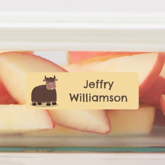 Happy Yak het eten van gras cartoon gepersonalisee Labels (Aangebracht)