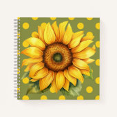 Happy Yellow and Green Sunflower on Polka-Dot Notitieboek (Voorkant)