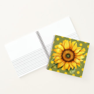 Happy Yellow and Green Sunflower on Polka-Dot Notitieboek