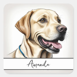 Happy Yellow Close Up Labrador Retriever Vierkante Sticker