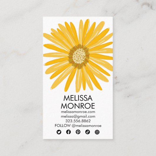 Happy Yellow Daisy illustreert sociale media-picto Visitekaartje (Achterkant)
