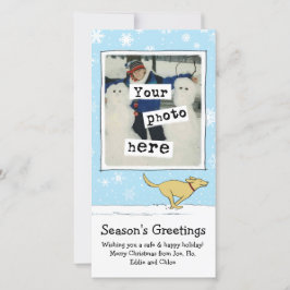 Happy Yellow Dog | Witte kerst | Uw foto Feestdagenkaart