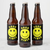 Happy Yellow Face Good Vibes Bier Etiket (Flessen)