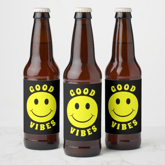 Happy Yellow Face Good Vibes Bier Etiket (Flessen)