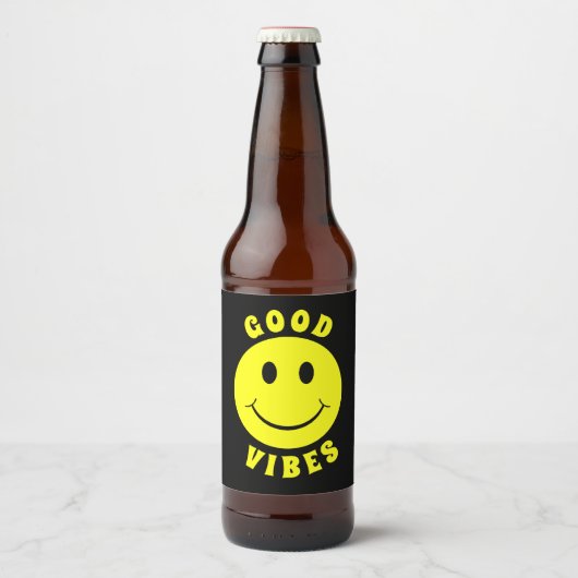 Happy Yellow Face Good Vibes Bier Etiket (Voorkant)