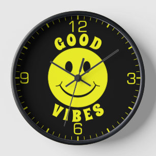 Happy Yellow Face Good Vibes Black