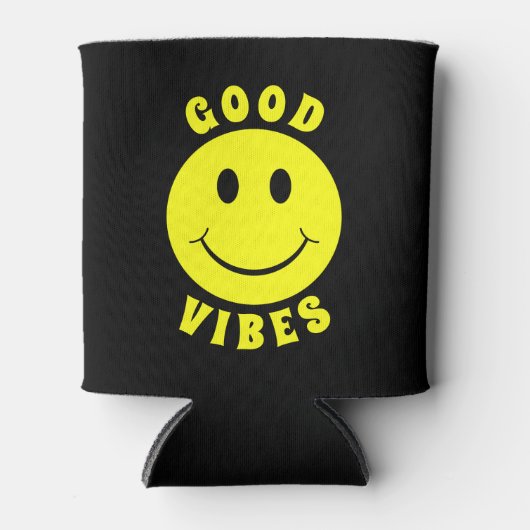 Happy Yellow Face Good Vibes Black Blikjeskoeler (Voorkant)