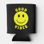 Happy Yellow Face Good Vibes Black Blikjeskoeler (Achterkant)