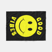 Happy Yellow Face Good Vibes Black Fleece Deken (Voorkant (Horizontaal))